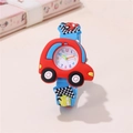 Red car-shaped kids sports watch with blue racing silicone strap and colorful numbers - Sky Blue