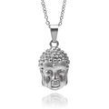 Polished silver stainless steel Buddha head pendant necklace on a clean white background - With Necklace / Silver