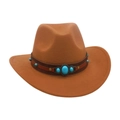 Kids vintage brown felt cowboy hat featuring turquoise gemstone leather band accessory - Khaki
