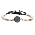 Three-tone beads Evil Eye bracelet with blue zircon and adjustable black woven cord - Multi-color Chain Style