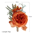 Fiore all'occhiello rosa arancione artificiale con verde e nastro per nozze, 12x8cm - Arancione
