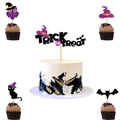Halloween Trick or Treat cake topper set with owl, bat and wizard hat party decorations - Cake Topper Set