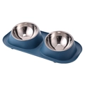 Double pet feeding bowl with blue spill-proof base and two removable stainless steel bowls - Blue (Stainless Steel Bowl) / 41*22.5*8.5cm