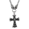 Men's gothic stainless steel cross pendant necklace with detailed skull motif in silver - Steel Color Multi-Skull Cross Style (KN199267-Z)