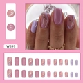 Set di 24 unghie finte rosa e viola con motivi di glitter argento a onde eleganti - Tipo di Colla / Onde Rosa Viola (W899)