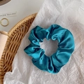 Lustrous peacock blue satin scrunchie with smooth silk texture and high elastic band - Teal