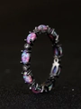 Black gold plated ring with oval pink purple opal stones and white diamonds - Black Gold Purple Opal