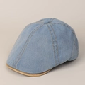 Coppola classica in denim azzurro con cuciture gialle a contrasto e tesa piatta - M (56-58cm) / Azzurro