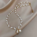 French vintage pearl necklace with sparkling zircon gourd pendant on silk background - Gourd Pendant Pearl Necklace (Gold-White)