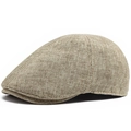 Retro beige geweven platte pet voor heren en dames met ademende linnen textuur en casual stijl - Verstelbaar (54-59cm) / Khaki