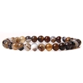 6mm natural silk agate beaded bracelet with brown and beige striped barrel stones - Silk Agate