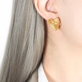 Pendientes de corazón en oro de 18K con elegante textura en espiral para mujer - Pendientes de Corazón / Dorado