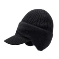 Cappello invernale da uomo nero con paraorecchie e fodera in peluche per il freddo - Nero