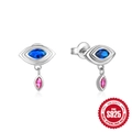 Orecchini a perno Evil Eye in argento S925 con pendenti in strass blu e rosa - Argento 925 / Oro Bianco