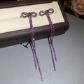 Detailed close-up of vintage purple zircon bow earrings with long sparkling tassels - 1# Silver Earring Post - Purple - Bowknot