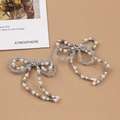Elegant beaded bow charm with white faux pearls and grey beads for DIY fashion - Silver Grey & Pearl White Style (U-56)