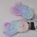 Rainbow gradient unicorn plush sleep mask with silver crown and embroidered eyes - Crown Bear