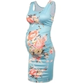 Robe de maternité sans manches bleu ciel avec imprimé fleuri et design silhouette 3D - S / Bleu clair