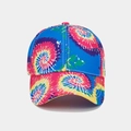 Detailed front view of vibrant rainbow tie-dye baseball cap with colorful canvas stitching - Blue, Pink, Yellow, Green & Orange Tie-Dye (Color #4)