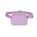 Water-resistant purple leopard print sports belt bag with adjustable strap and buckle - Purple Leopard