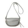 Bolso bandolera de media luna plateado metalizado con cuero de grano y cadena - Plateado