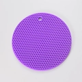 Round purple silicone honeycomb placemat with non-slip texture and hanging hole - Purple