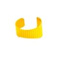 Classic golden open cuff bracelet with vertical wave texture in a polished finish - Striped Wave Bangle / Gold