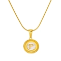 18K gold plated snake chain necklace with round white shell pendant featuring letter P - Letter P (S-P005-P)
