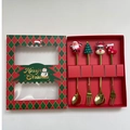 Golden Christmas spoon and fork 4-piece set with cartoon toppers in a red gift box - Gold 4PCS Set Red Box Style A (Machine Polished)