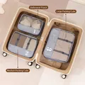 Grey 3-piece travel luggage organizer set with mesh design in a beige suitcase - Gray 3-Piece Set