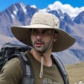Men's outdoor sun hat with wide brim in light khaki, featuring breathable side vents - Large Nose Beige