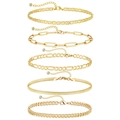 Five-piece gold-plated titanium steel anklet set with zircon charms and varied chain styles - Gold Figaro Paperclip Cuban 6-Piece Set