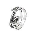 Retro double-wrap snake ring in silver finish with detailed bionic scale texture - Snake Style