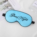 Sky blue faux silk sleep mask with Good Night embroidery and adjustable elastic strap - Sky Blue