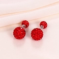 Sparkling S925 silver Shamballa earrings with red pavé crystals in double-sphere design - 925 Silver / Red