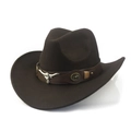 Dark brown wool felt cowboy hat featuring a leather band with silver bull head ornament - M(56-58cm) / Dark Coffee (Bull Head)