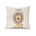 Linen pillow cover with cute cartoon lion illustration and Be Brave text print - Lion