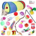Ensemble de 22 jouets pour chats avec tunnel arc-en-ciel, baguettes à plumes et souris en peluche - Lot No. 69