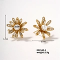 Minimalist flower pearl stud earrings with gold plating and white zircon crystals - Flower Shape Style (E02545-1)