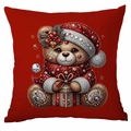 Red Christmas teddy bear pillow cover with faux diamond patterns for holiday decor - Jewelry Teddy Bear