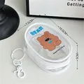 Transparent bear pattern PVC storage pouch with white zipper and hook, size 10.5x7.5x5cm - 1# White - Cute Bear