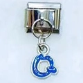 Italian charm link with a blue enamel letter Q pendant in polished stainless steel - Letter Q