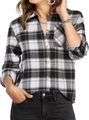 Detail of classic black and white plaid shirt showing buttoned front and chest pocket - S / Black