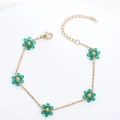 Golden stainless steel chain bracelet featuring five green crystal flowers and lobster clasp - Ear Hooks without Chain (Pair) / Green