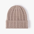 Bonnet d'hiver en maille torsadée beige pour femme avec revers thermique épais et doux - Kaki
