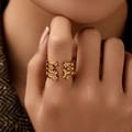Adjustable gold plated multi-layer ring with sparkling zircon star and moon motifs - KR0077/Four-Layer Star Moon Ring