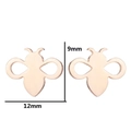 Detail of rose gold bee stud earrings showing 12mm width and 9mm height dimensions - Rose Gold