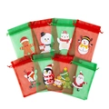 Red and green Christmas organza drawstring pouches with festive character patterns - Christmas 8-Pattern Mixed / 10*15cm