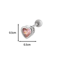Pink heart zircon ear stud with silver titanium steel screw back closure and 0.5cm diameter - Silver Pink Zirconia (2#银色)
