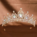 Detailed macro view of the gold tiara showing large pear-shaped iridescent rhinestones - Gold Rainbow Diamond